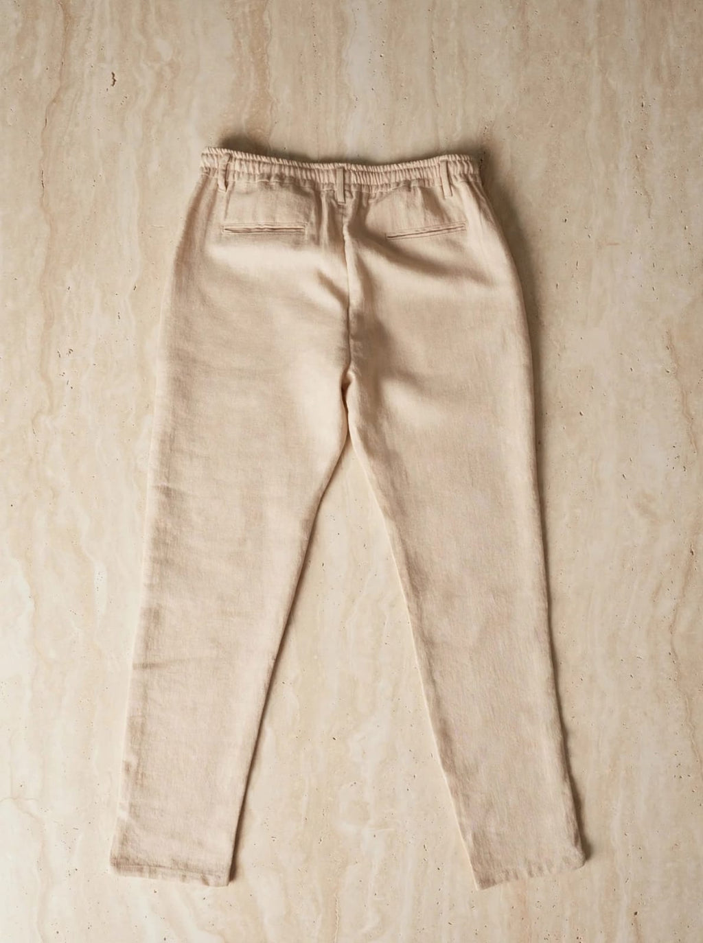 Men,s Linen-blend Drawstring slim -Sand Beige/Stone