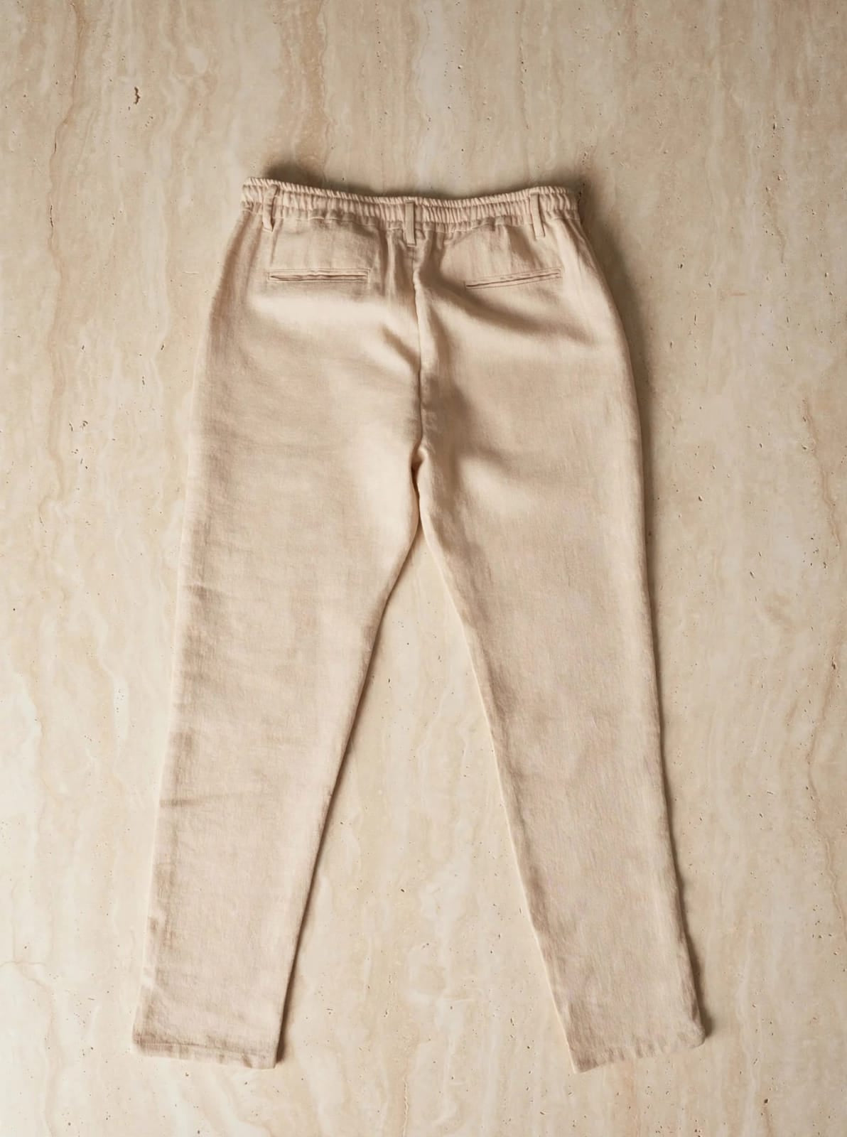 Men,s Linen-blend Drawstring slim -Sand Beige/Stone