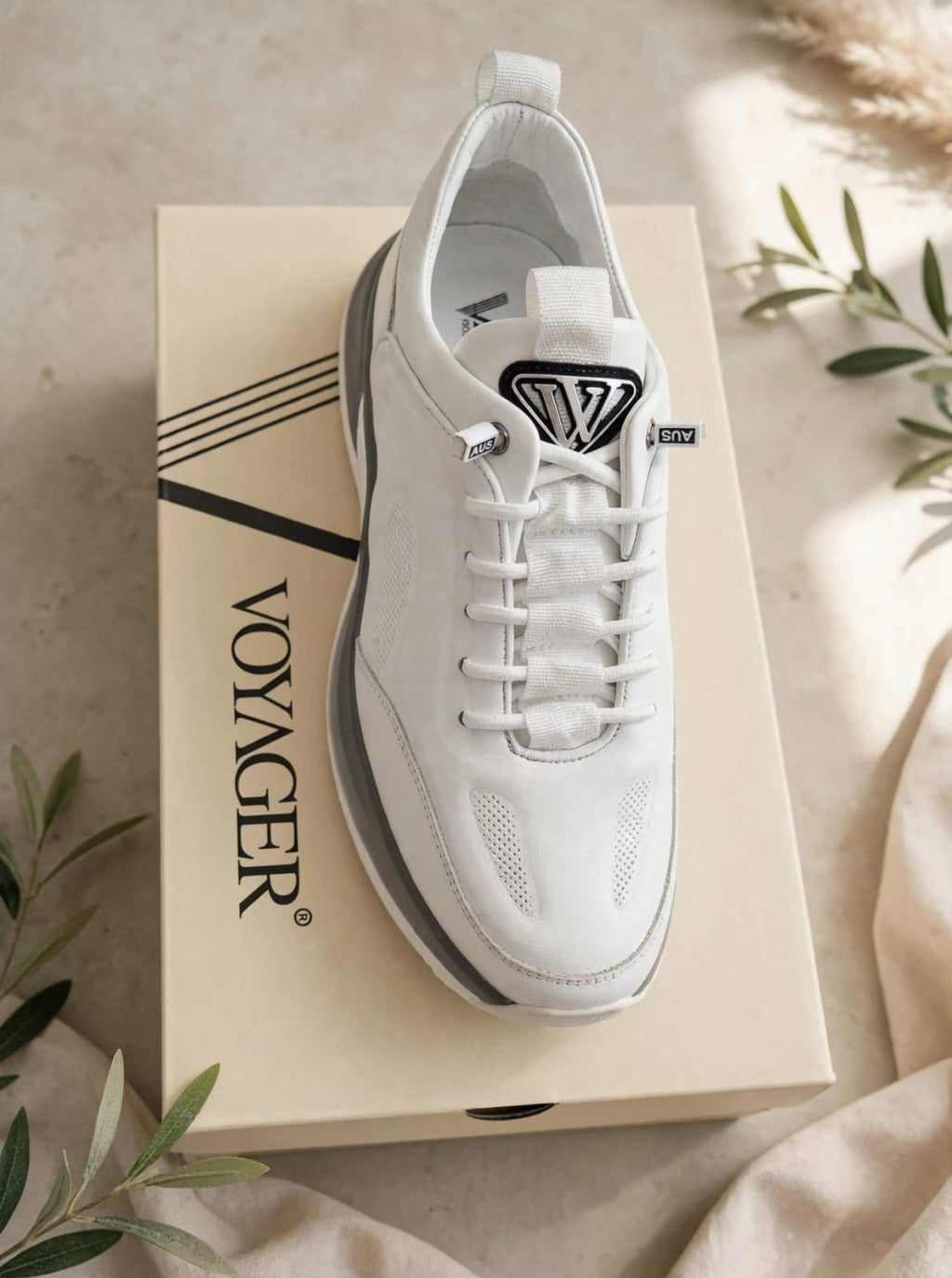 VOYAGA White Comfort Runner - Premium Leather Sneaker