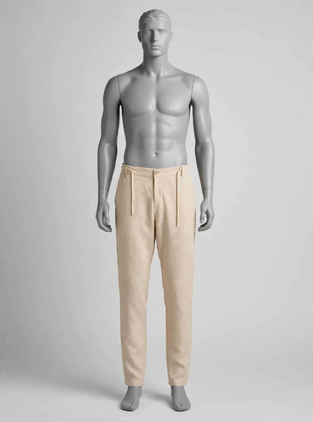 Men,s Linen-blend Drawstring slim -Sand Beige/Stone