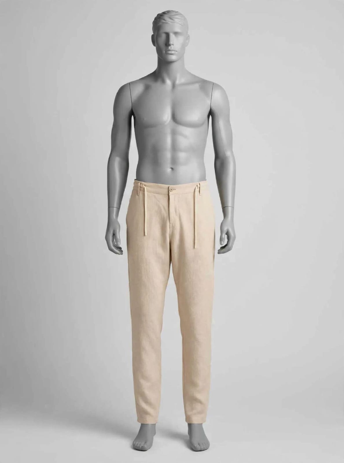 Men,s Linen-blend Drawstring slim -Sand Beige/Stone
